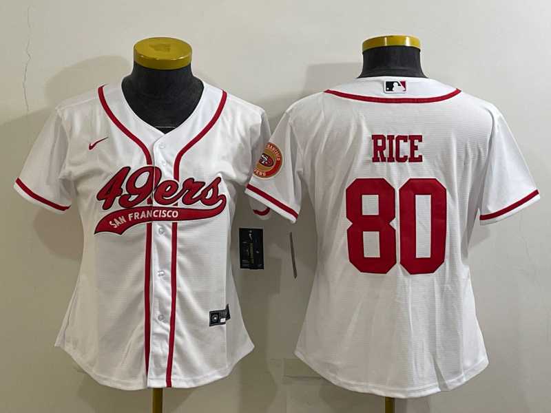 Womens San Francisco 49ers #80 Jerry Rice White With Patch Cool Base Stitched Baseball Jersey->women nfl jersey->Women Jersey